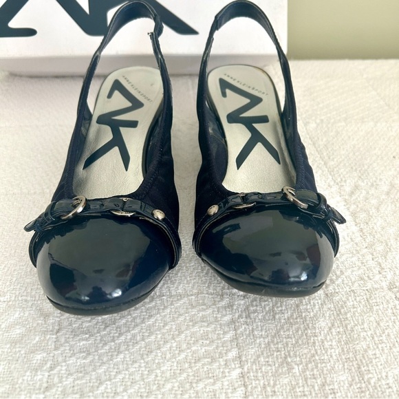 Anne Klein Slingback Wedge Shoes Navy Blue Glossy Toe Cap Comfort Davy size 8 - Picture 4 of 13